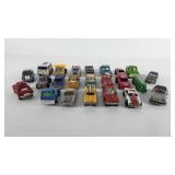 Toy cars, twenty-three total, includes ambulance,