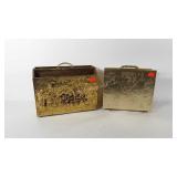 Two brass magazine holders, one with textured