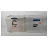 Two Sterilite 66 quart totes, one with latching