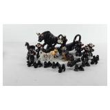 Animal figurines, includes black ceramic redware