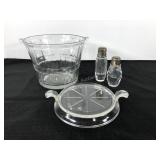 Glass, Fire King trivet, ice bucket and Leonard