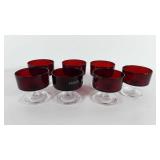 Glassware, seven ruby red sherbet glasses