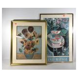 Wall art, Van Gogh sunflowers print, framed and