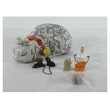 Home decor, includes ceramic sleeping cat, three