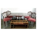 43" x 62" three pedestal harp leg drop leaf table