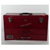 Redline metal tool box, includes wrenches,