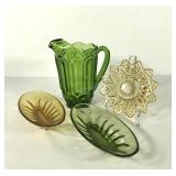 Glass, Moon and Stars green pitcher, yellow petal