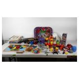 Group of toys, unicorn plush, Disney board books,