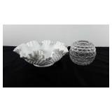 Glassware, includes Fenton hobnail ruffled milk