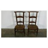 Two French prayer chairs with rush seats, 14" to
