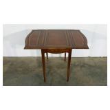Drop leaf table, leather inserts, 23 x 35 x 26