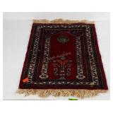 Small entryway rug with stained fringe sides, 20"