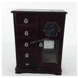 Wooden jewelry box, one drawer handle is missing