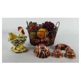 Kitchen decor, includes four copper molds, wire