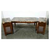 Three piece living room set. Faux marble coffee
