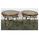Pair of metal bases tables with glass tops with