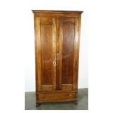 Older oak wardrobe with one lower drawer. No key.