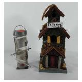 Yard decor, birdhouse and thistle bird feeder, 8"