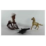 Horse decor, includes doll sized wooden rocking