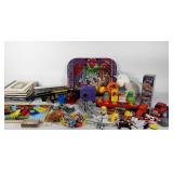 Group of toys, unicorn plush, Disney board books,