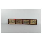 Four framed colorized etching fox hunt prints, 6"