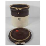 Three gallon Keystone crock with lid, chips and