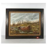 Old boat in Swamp painting on canvas, signed