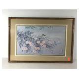 Asian style birds on branch print, signed, bamboo