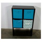 Laminate stand with fabric storage bins as shown,