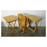 Set of solid wood, folding tv trays with stand.
