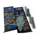 Asian painted scroll wall hangings, six, each