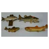 Group of four taxidermy fish, assorted types.