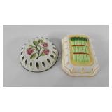 Ceramic jello molds, strawberries and asparagus,