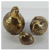 Three brass quails, 2.5"-6"