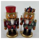 Christmas decor, two wooden nutcrackers, one is