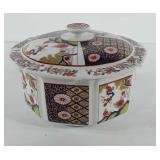 Octagon porcelain covered dish, made in Taiwan,