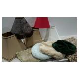 Group of toilet seat covers, bathroom rugs and 5