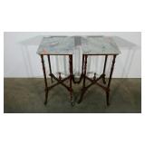 Two marble topped table stands, 14 x 14 x28