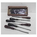 Antique carving set in wooden box
