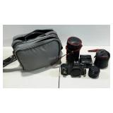Canon T50 camera with case and accessories
