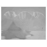 White ruffled milk glass hobnail  compote