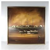 Sailboats painting on canvas, signed, framed,