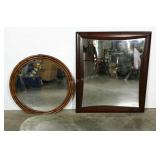 Two mirrors, round is 34" diameter, rectangular