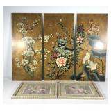 Wall art, three Asian style panels, each measures