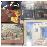 Wall art, two European street scene wall plaques