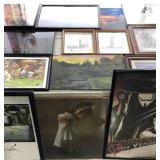 Large wall art group. Framed posters, paintings