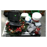 Skid lot: plastic bins, rack and step stool,