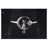 Size 10 Sterling silver ring cat on the moon