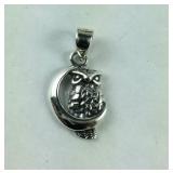 Sterling silver owl and moon pendant