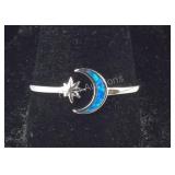 Size 9 Sterling silver lab opal ring moon and